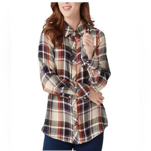 Tolani Collection Plaid Top w/ Printed Velvet Back Navy/Orange Xs NWT